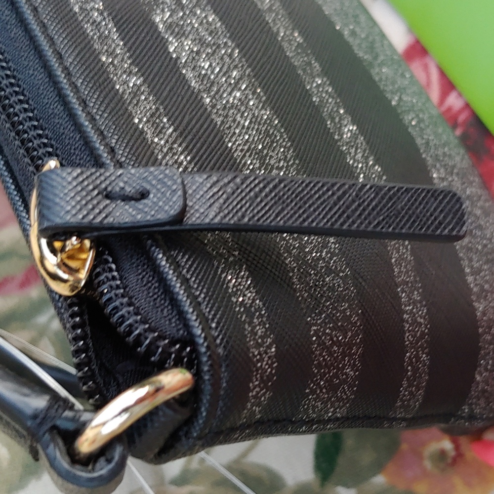 Kate Spade Haven Lane Ramey Leather Black Glitter Stripe Crossbody Bag NWT - Picture 6 of 15